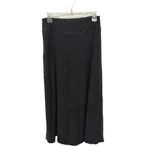 Talbots Petite Polka Dot Maxi Skirt Black White Pull On Cotton Small Petite
